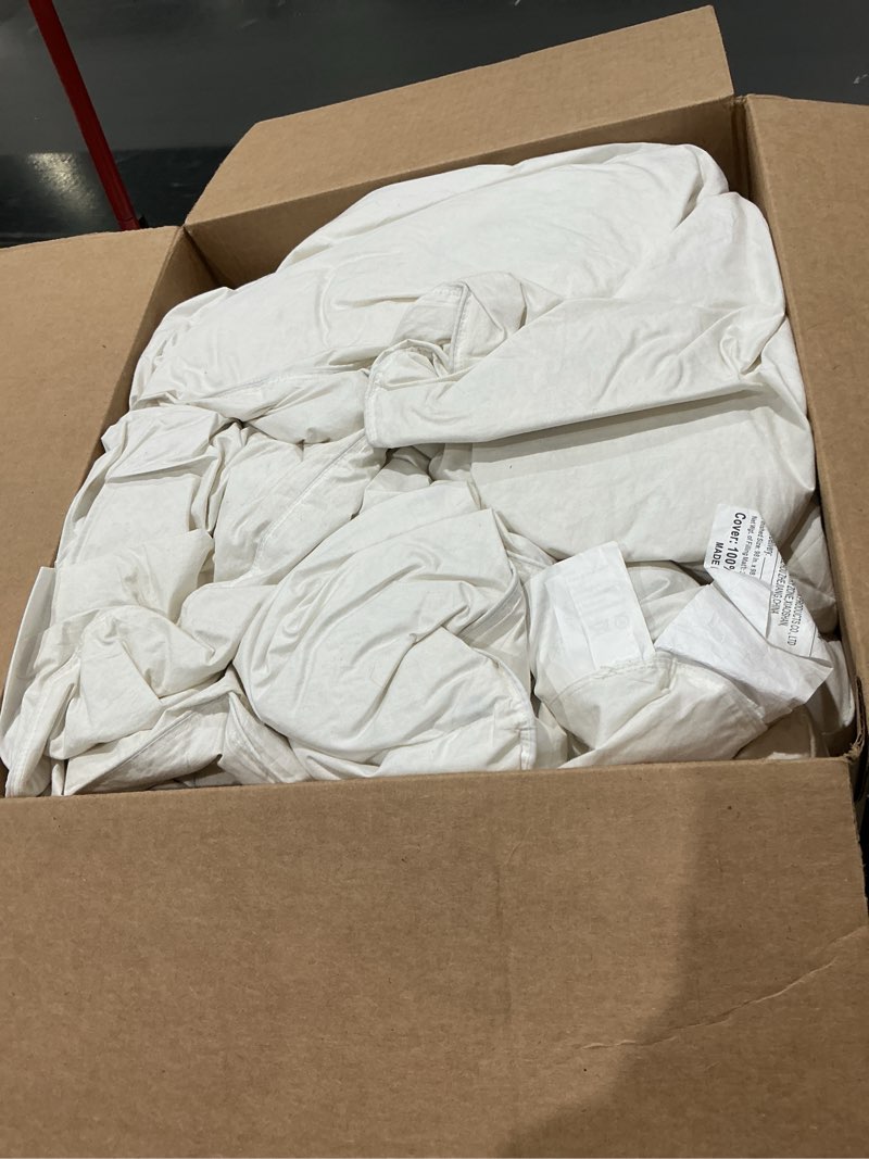 Condition photo showing As Is for apsmile oversized queen feathers down comforter - ultra soft all seasons 100% organic cotton feathers down duvet insert medium warm quilted bed comforter with corner tabs (98x98, white) oversized queen white/all season