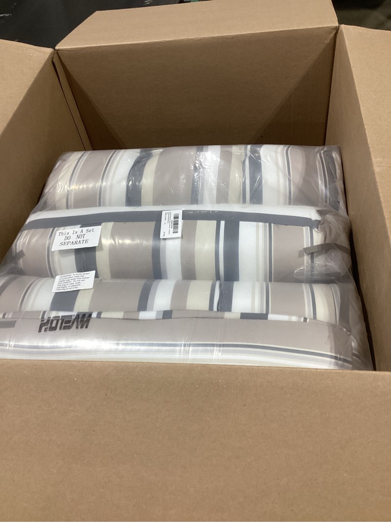 Condition photo showing Good Condition for hoteam 6 set patio chair cushions outdoor 20 x 40 inch high chair patio cushion for outdoor furniture waterproof seat rocking indoor thickened pad(striped style,beige) beige striped style