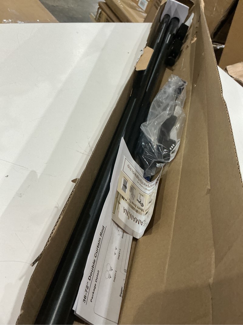 Condition photo showing Good Condition for kamanina 1 inch double curtain rod 36 to 72 inches (3-6 feet), black heavy duty curtain rods for windows, telescoping double drapery rods with end caps, fewer rods, faster setup black 36-72"