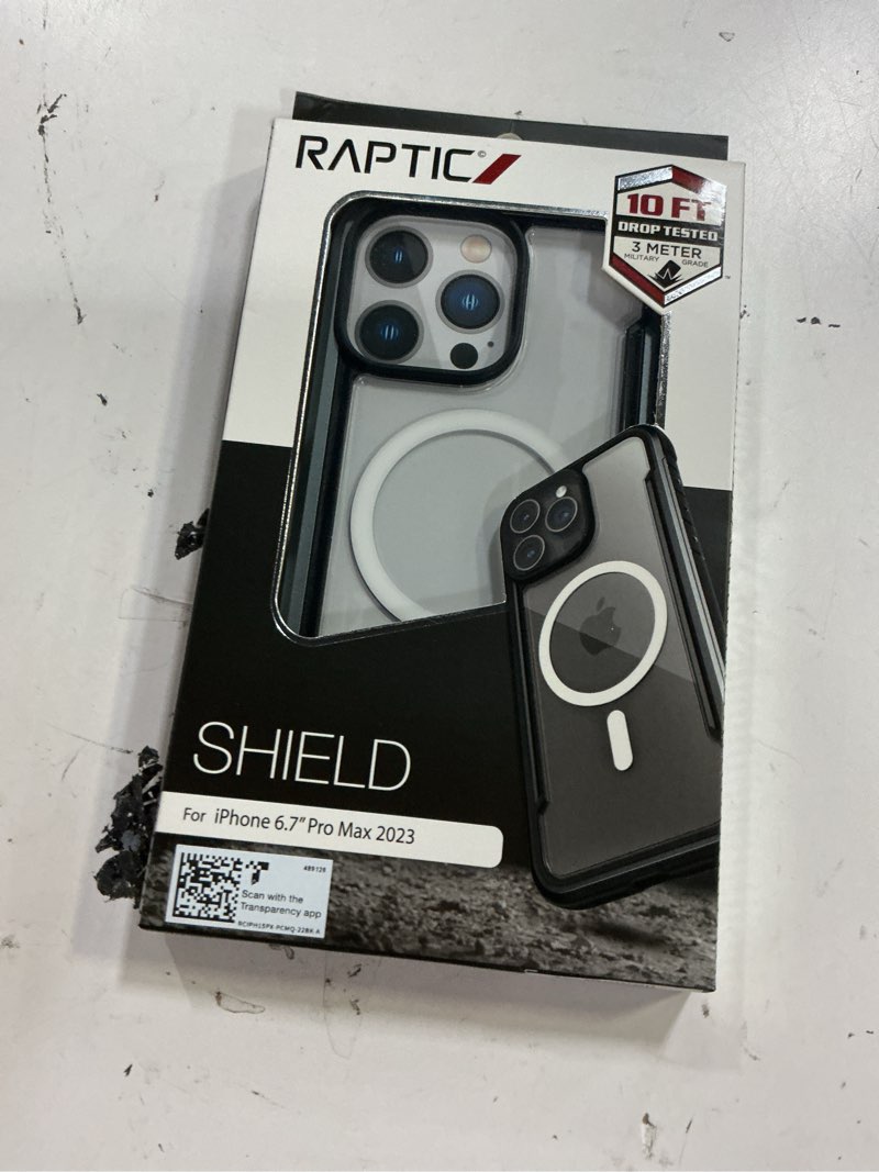 Condition photo showing New/Like New for raptic shield magnetic for iphone 15 pro max case, compatible with magsafe, shockproof protective clear case, military grade 10ft drop tested, durable aluminum frame, 6.7 inch, black for iphone 15 pro max 6.7" black/grey