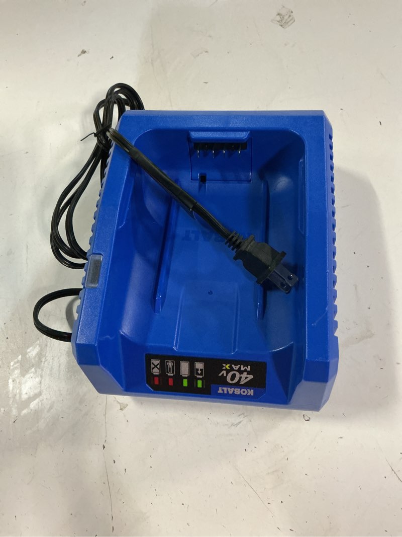 Condition photo showing As Is for kobalt 40-volt power equipment battery rapid quick charger gen3