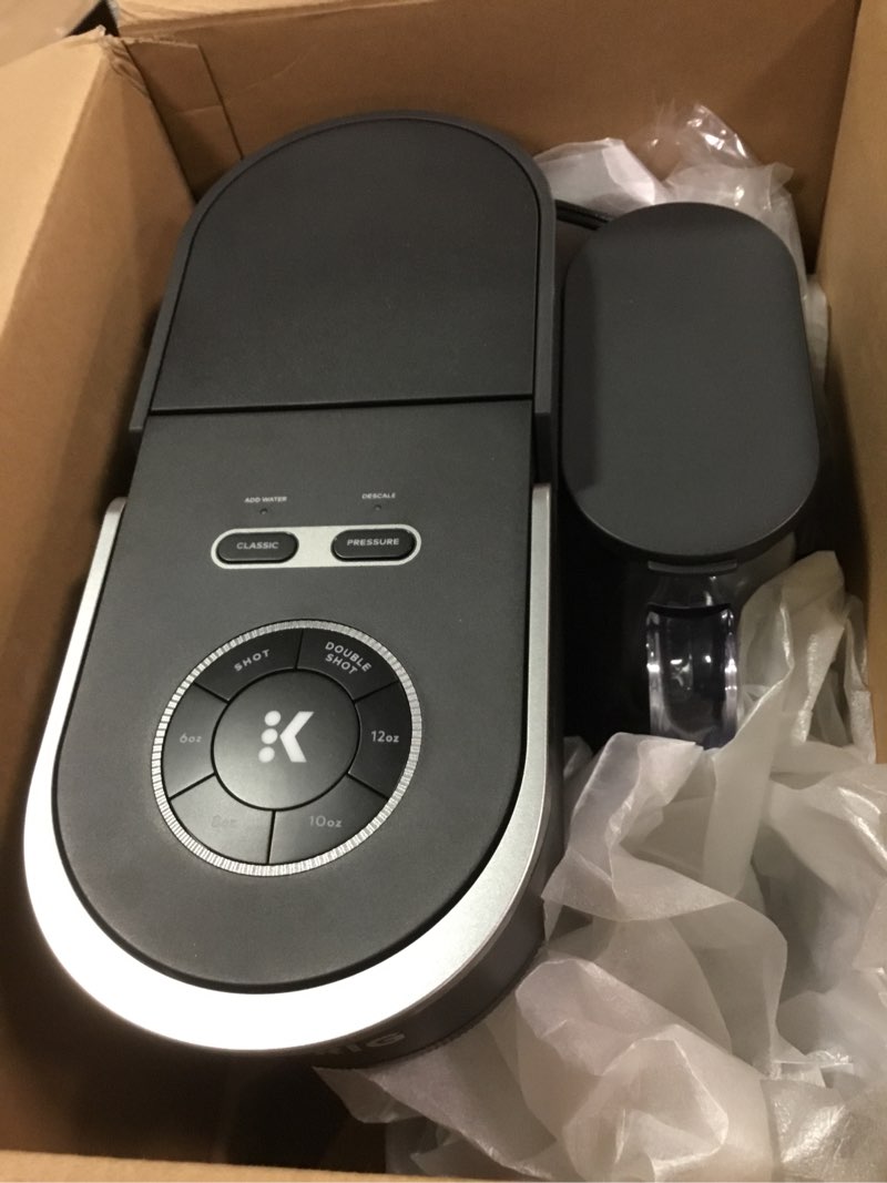 Condition photo showing As Is for Keurig K-Crema Single Serve K-Cup Pod Coffee Maker, PressureInfusion & MultiStream Technology, Brews Crema-Topped Coffee, Espresso-Style Shots, Classic Coffee, Tea, Cocoa, 72 oz Removable Reservoir