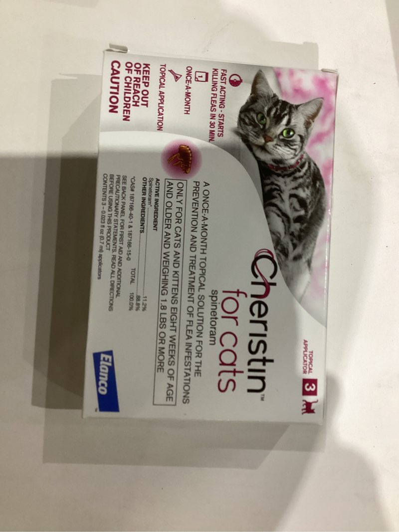 Condition photo showing New/Like New for Cheristin Flea Treatment & Prevention for Cats | Fast acting topical flea treatment for cats over 1.8 lbs | 3 Count 3 Pack