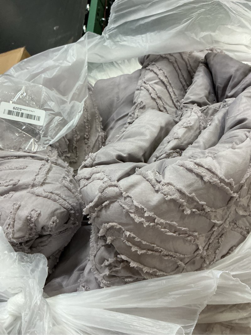 Condition photo showing As Is for litanika queen comforter set milk coffee, 3 pieces cream tufted boho farmhouse bedding comforter sets, lightweight fluffy comforter bed set for all season (90x90in comforter and 2 pillowcases) milk coffee queen (90"x90")