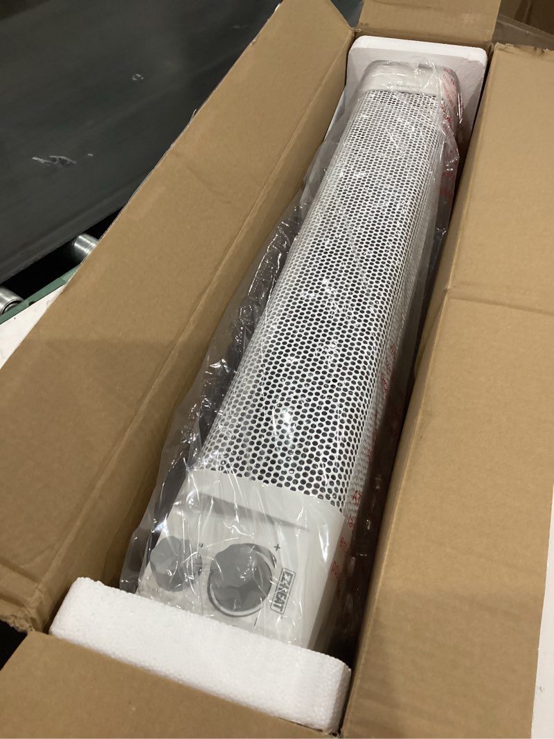 Condition photo showing Good Condition for ez-heat 1,500 watt baseboard space heater with adjustable thermostat, dent-proof end panels, overheat protection, tip-over switch, & stay-cool body, cz600