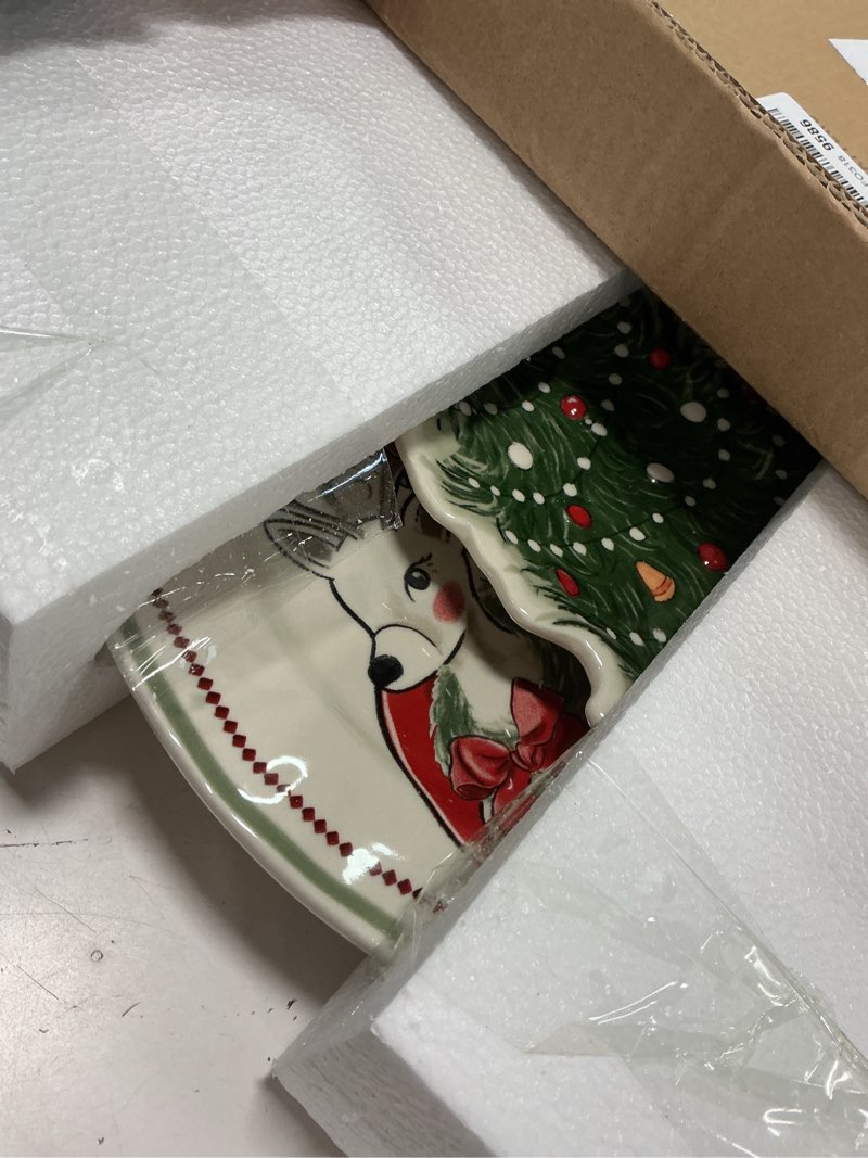 Condition photo showing New/Like New for Mud Pie Vintage Christmas Nested Platters, santa 12" dia | tree 10 3/4" x 8 3/4" Whitw