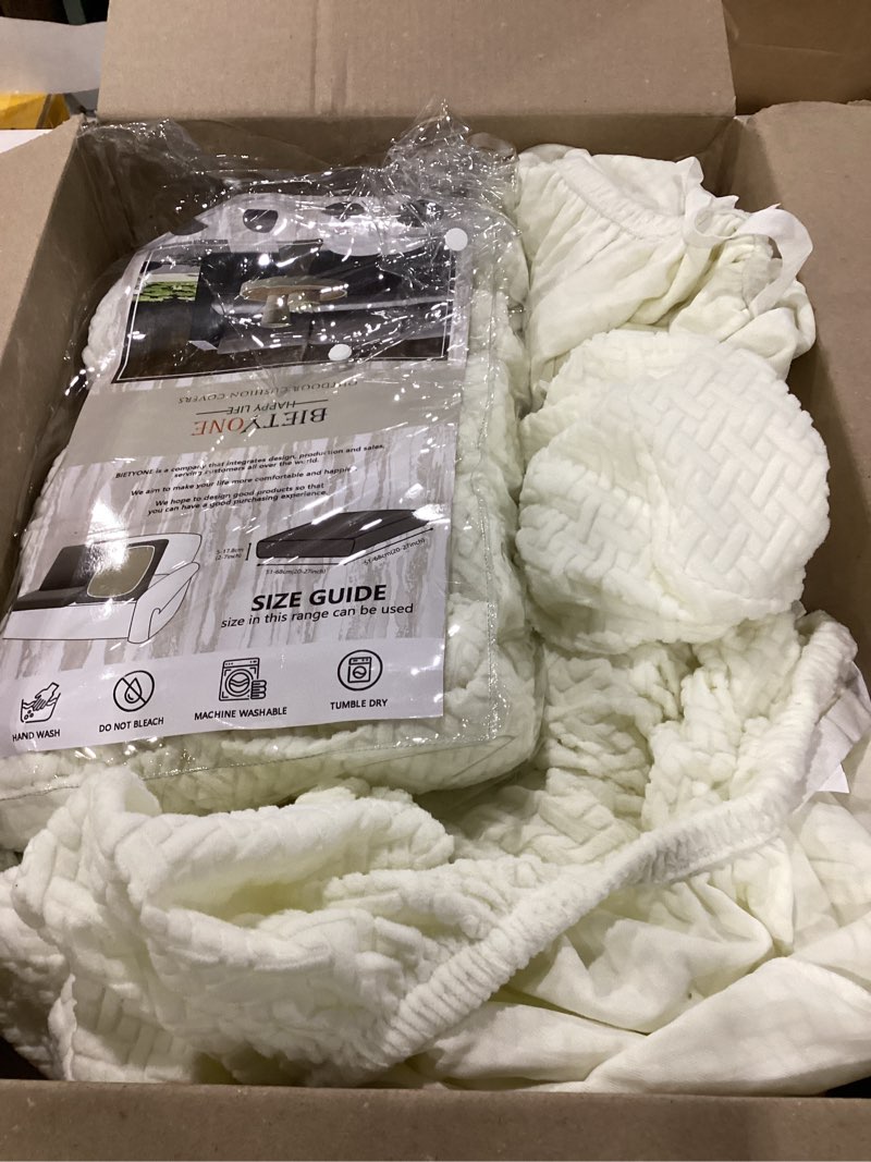 Condition photo showing Good Condition for 12pcs stretch patio cushion covers,outdoor couch covers replacement,outdoor couch & sofa slipcovers,for patio furniture cushion covers,washable reusable furniture protector (jade white,cover only) 12pcs jacquard twill jade white