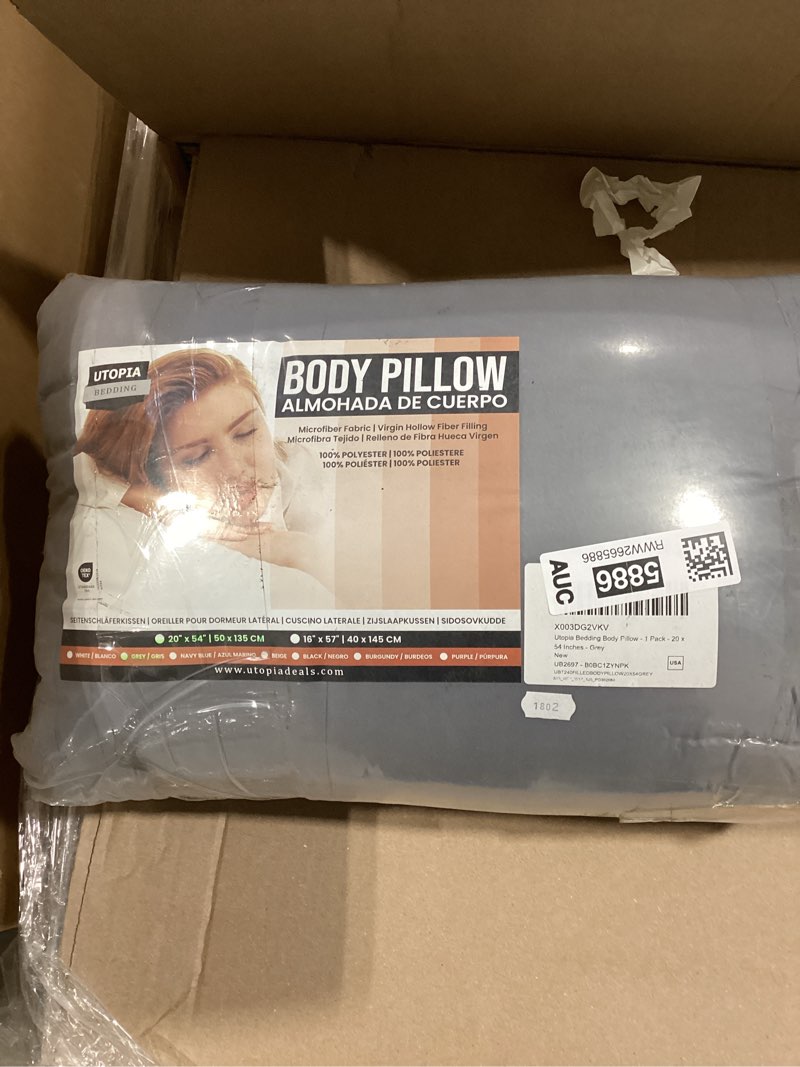 Condition photo showing New/Like New for Utopia Bedding Full Body Pillow for Adults (Grey, 20 x 54 Inch), Long Pillow Insert for Sleeping, Ideal for Side Sleepers 20x54 Inch (Pack of 1) Grey