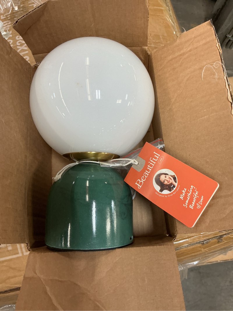 Condition photo showing Good Condition for beautiful thyme green marble uplight by drew barrymore, 9.25" h