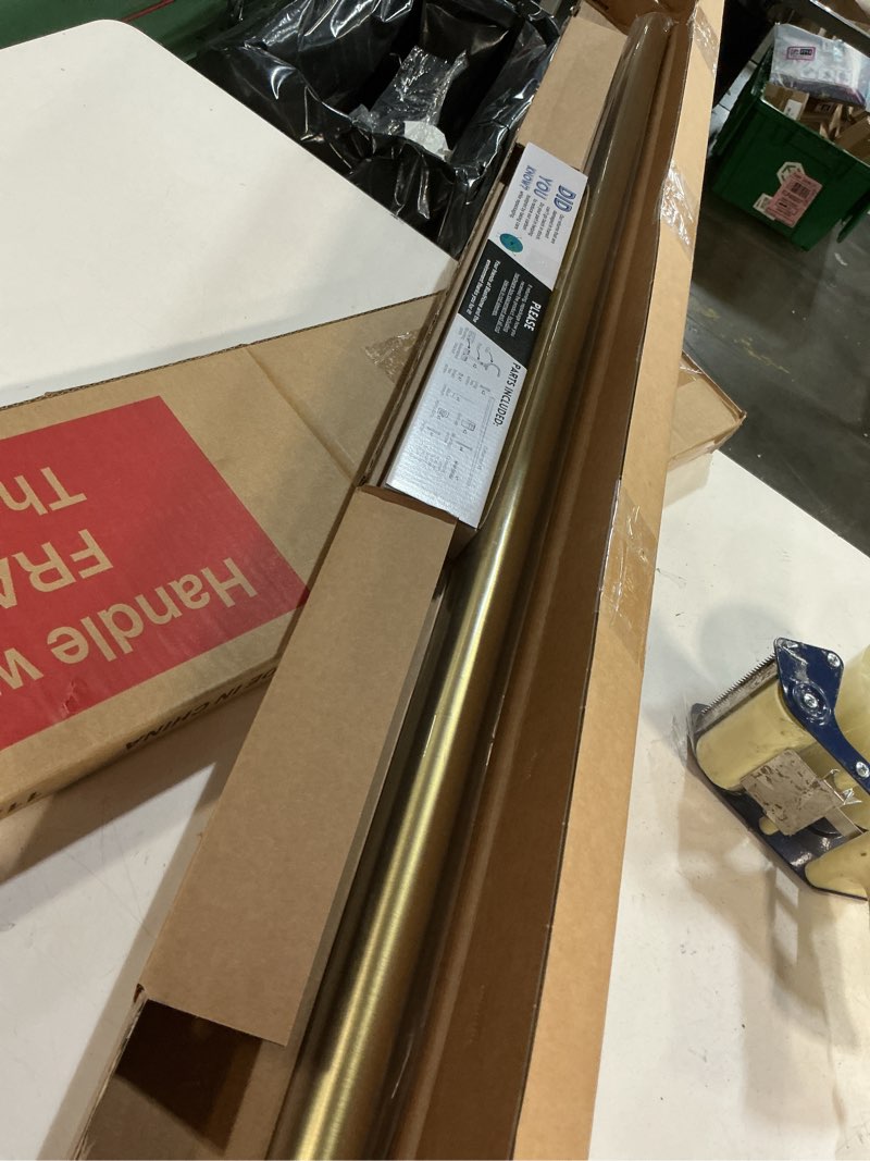 Condition photo showing New/Like New for blasthome® non-adjustable luxury curtain rods for windows, 1 ¼” rod set, 4 foot fixed length, brushed gold single rod brushed gold 4 foot