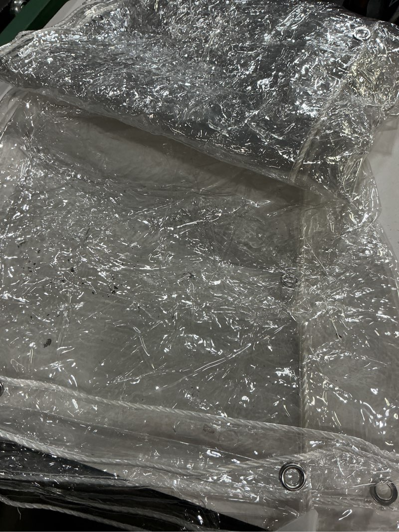 Condition photo showing Good Condition for (unknown measures)clear tarp heavy duty waterproof, 14mil-8ftx10ft tear-resistant transparent pvc tarp with grommets & ropes & cable ties, windproof enclosure for greenhouse, chicken coop, patio, garden and outdoor 8x10ft-14mil(2.4x3m)