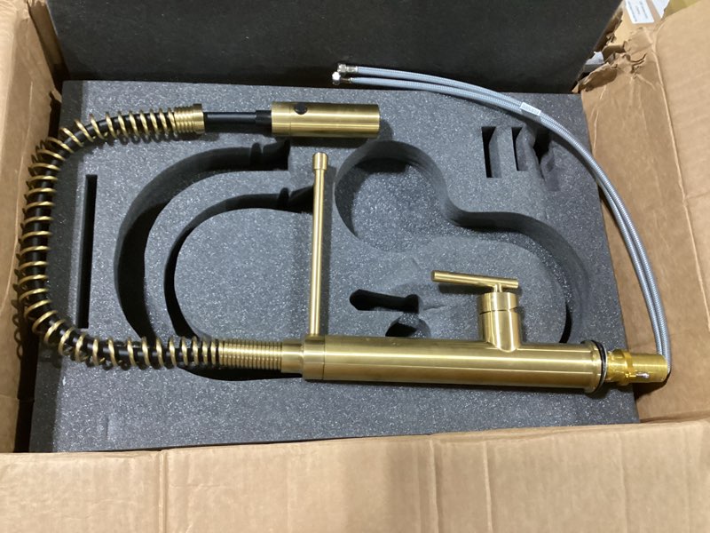 Condition photo showing As Is for KOHLER K-24982-2MB Purist® Semi-Professional Pull-Down Kitchen Sink Faucet, Commercial Kitchen Sink Faucet with Sprayhead, Vibrant Brushed Moderne Brass