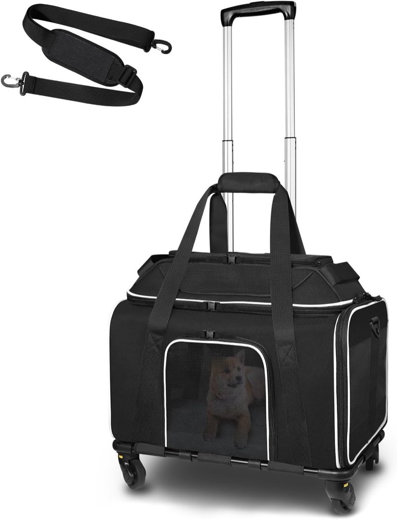 Petskd Top-Expandable Pet Carrier with Wheels 18x13x9.5 Inches Southwest Airline Approved, Soft-Side