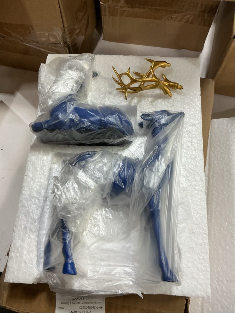 Condition photo showing New/Like New for XMGZQ 2 Pack Resin Christmas Reindeer Figurines Deer Statues Elk Sculpture Deer Ornaments for Living Figurine Statues TV Cabinet Home Office Wine Cabinet Decoration (Blue)