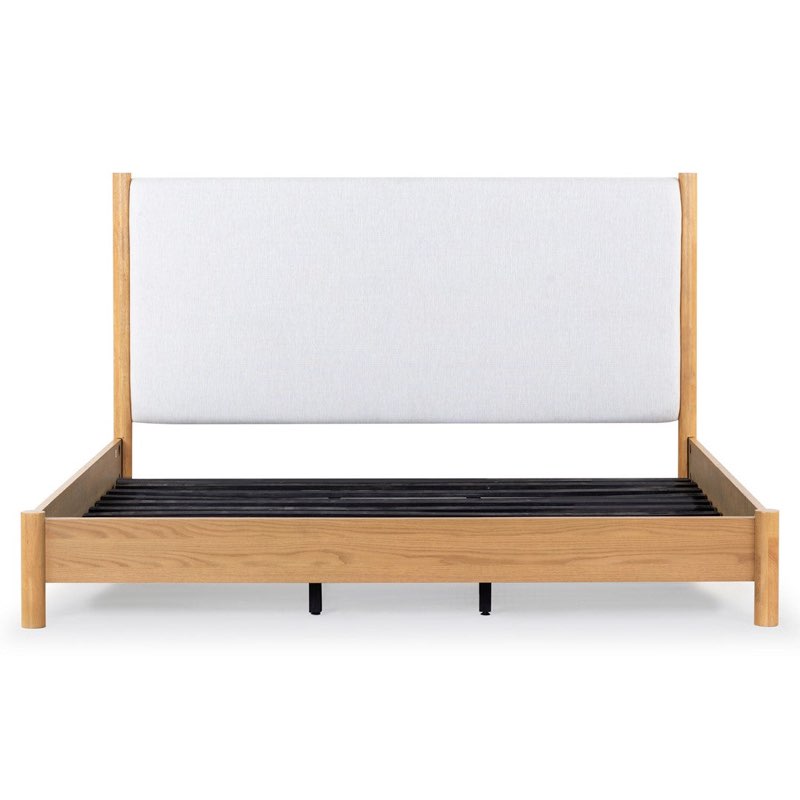 (INCOMPLETE, 2 boxes for pickup) Ardin Solid Wood Bed Frame With Cream Boucle Upholstered Headboard King