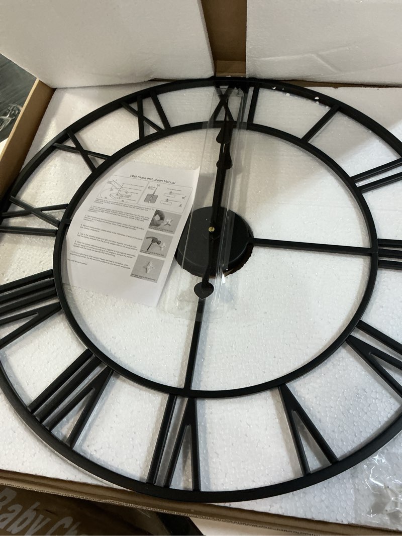 Condition photo showing Good Condition for 24inch/60cm Large Wall Clocks for Living Room Decor,Vintage,Modern,Round,Silent,Non Ticking,Black Wall Clock for Home,Garden,Office,Cafe Decoration(Iron Roman Numerals, 24 inches) Iron Roman Numerals 24 inches