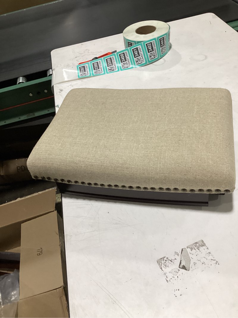 Condition photo showing Good Condition for Foldable Foot Stool Ottoman, Modern Foot Rest with Bamboo X Legs & Thick Foam Cushion, Folding Foot Stools Small Padded for Bedroom Living Room, Footstool for Chair Couch (Natural - Brown)