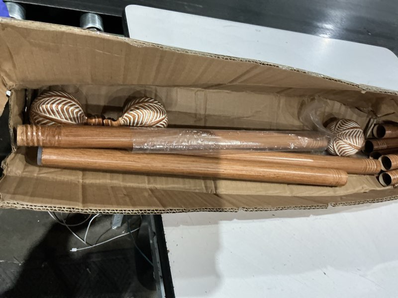 Condition photo showing As Is for antique bronze double corner window curtain rods with aluminum end cap finials and brackets,1 inch diameter dual bay window curtain rods, adjustable 2 sided 36-72 inch double drapery rod 36-72" double rods antique bronze
