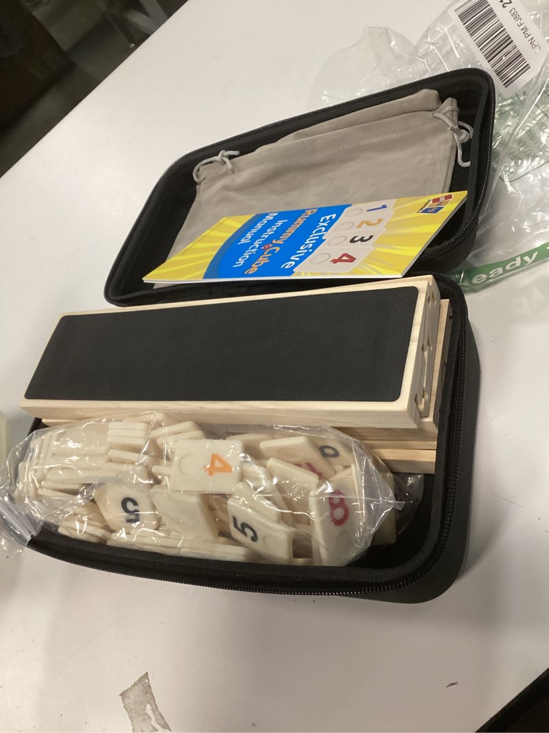Condition photo showing New/Like New for Upgraded Rummy Cube Game Set 6 Plays with 6 Wooden Holders and 162 Rummy Tiles, Travel and Family Board Game for Adults and Kids 162 Tiles+6 Racks