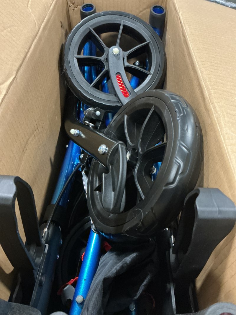 Condition photo showing Good Condition for WALK MATE Rollator Walker for Seniors with Cup Holder, Upgraded Thumb Press Button for Height Adjustment, 4 x 8 Wheels Walker with Seat Padded Backrest Folding Lightweight Walking Aid, Blue