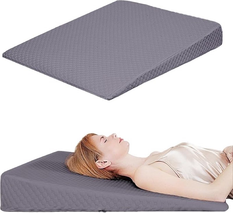 Wedge Pillow, Bed Wedge Pillows for Sleeping, Snoring, Back Support, After Surgery, Foam Triangle Pillow, Removable Washable Cover (Gray, 5in)
