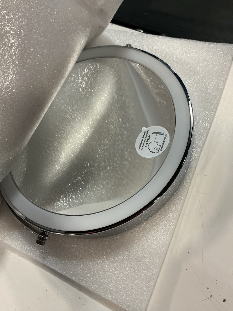 Condition photo showing Good Condition for zlokla 9" wall mounted lighted makeup mirror,4000mah rechargeable double sided 1x/30x magnifying mirror with light,touch dimmable,extended arm 360 rotation wall mounted makeup mirror 3 color lights-c 30x-chrome