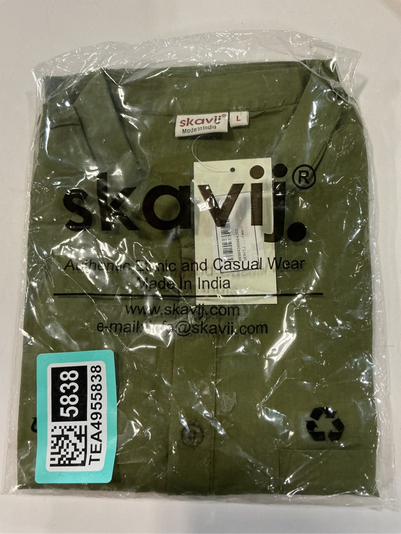 Condition photo showing New/Like New for skavij men’s pure cotton short kurta with chest pocket - solid eid & ramadan ethnic tunic large olive green. size l