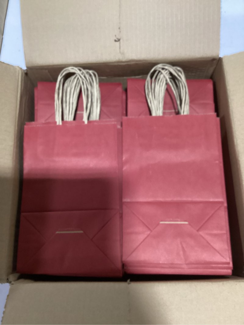 Condition photo showing Good Condition for BagDream Kraft Paper Bags 100Pcs 5.25x3x8 Inches Small Kraft Gift Bags with Handles Bulk, for Shopping, Party Favor, Retail, Merchandise, Business, Red Paper Gift Sacks