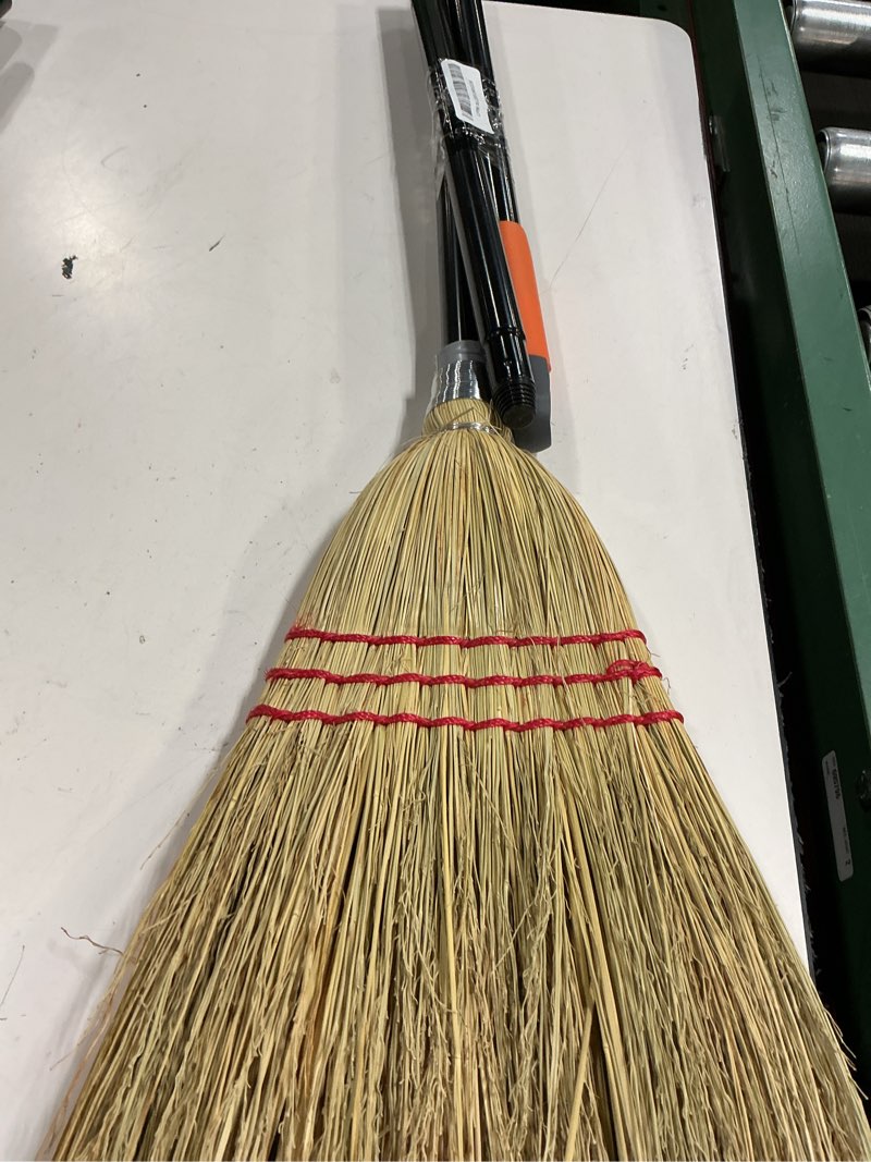 Condition photo showing Good Condition for outdoor corn broom, household indoor and outdoor broom suitable for sweeping gravel, fallen leaves and sand on yard, garage, lawn, stone path and concrete floor (total length 59")