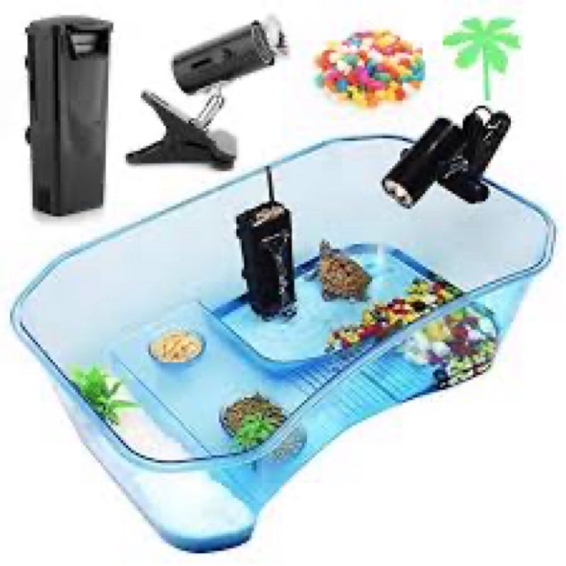 Geegoods Turtle Tank Aquarium,Reptile Tank,Turtle Aquarium Terrapin Lake with Platform Plants Tank for Pet Turtle Reptile Habitat