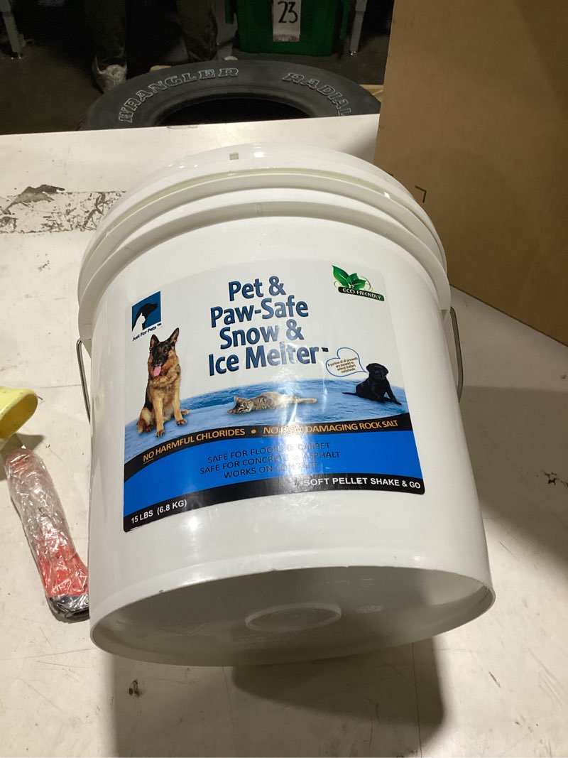 Condition photo showing Good Condition for 15 lbs. just for pets, pet safe all-natural snow and ice melter