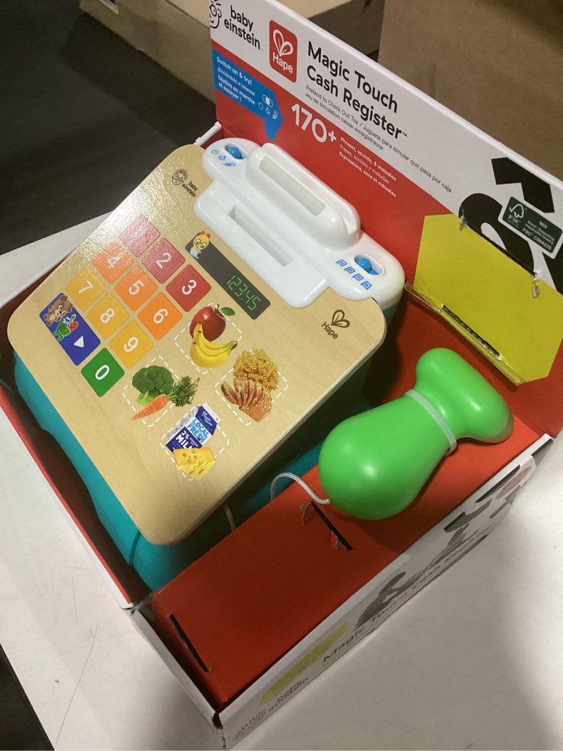 Condition photo showing As Is for Baby Einstein + Hape Magic Touch Cash Register Pretend to Check Out Toy, with Real Sounds and Music, Ages 9 Months and Up