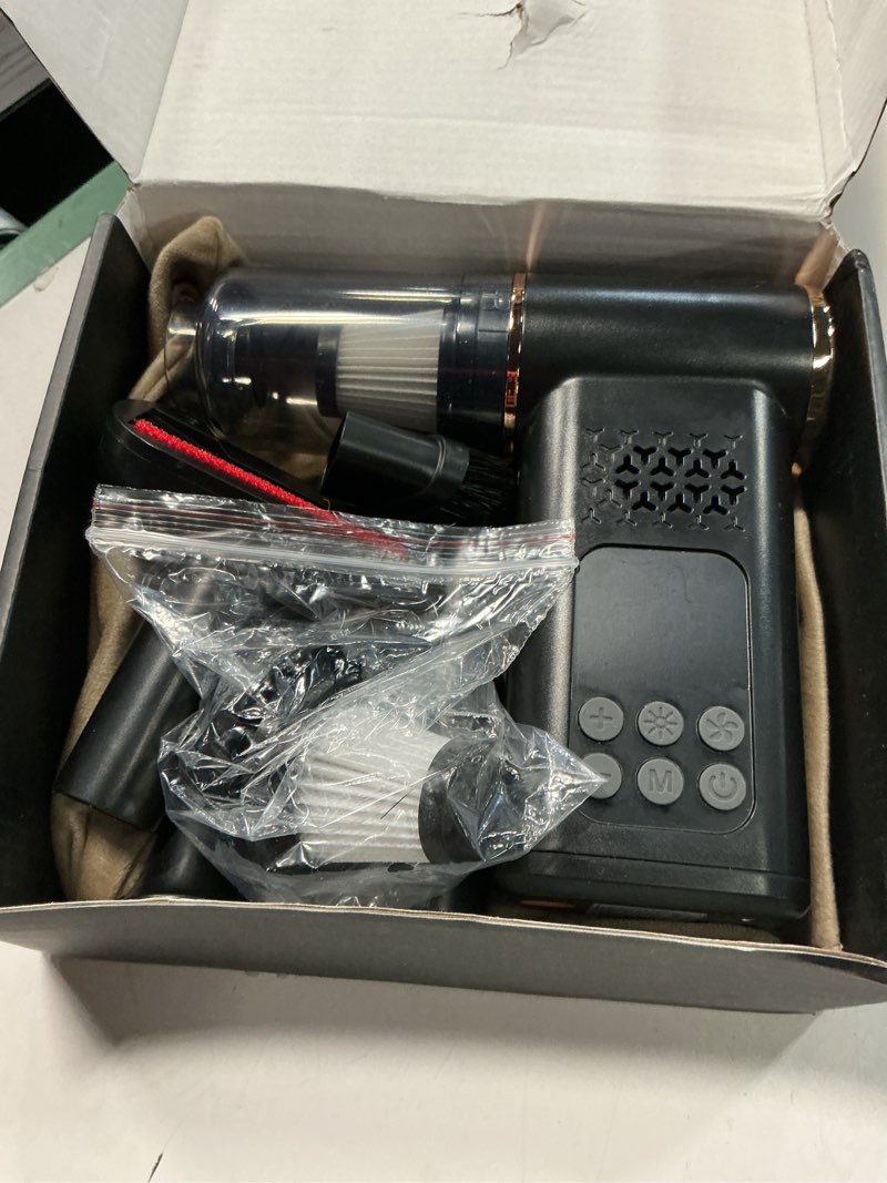 Condition photo showing item condition for 5-in-1 Portable Tire Inflator and Car Vacuum Cordless, 150PSI Smart Air Compressor with Auto Shut-Off, Powerful Suction Handheld Vacuum for Pet Hair, Blower Function, LED Light