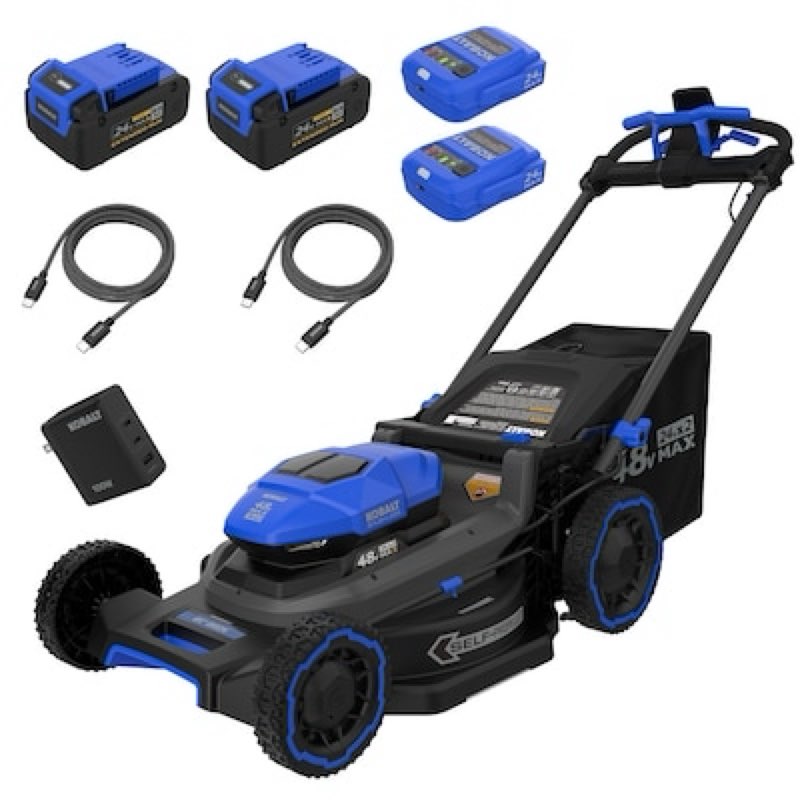 Missing charger block/cord Kobalt 48V MAX (24Vx2) 21-in Self-Propelled Mower Kit, (2) 6.0Ah Batteries and Charger Included