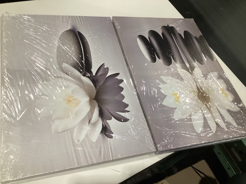 Condition photo showing New/Like New for CCWACPP Zen Canvas Wall Art 3 Piece White Lotus and Black Zen Stones Picture Prints for Yoga Spa Meditation Spiritual Room Bathroom Decor Frame (16x24inchx3P) 16x24inchx3P Zen - 1