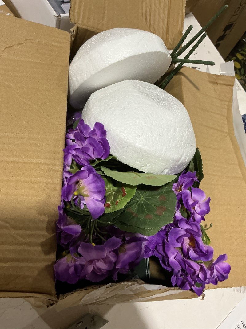Condition photo showing As Is for geraniums artificial flowers for outdoors, 2 pack potted plants purple faux geraniums bush artificial topiaries realistic uv resistant fake flowers greenery for outside garden porch patio yard indoor
