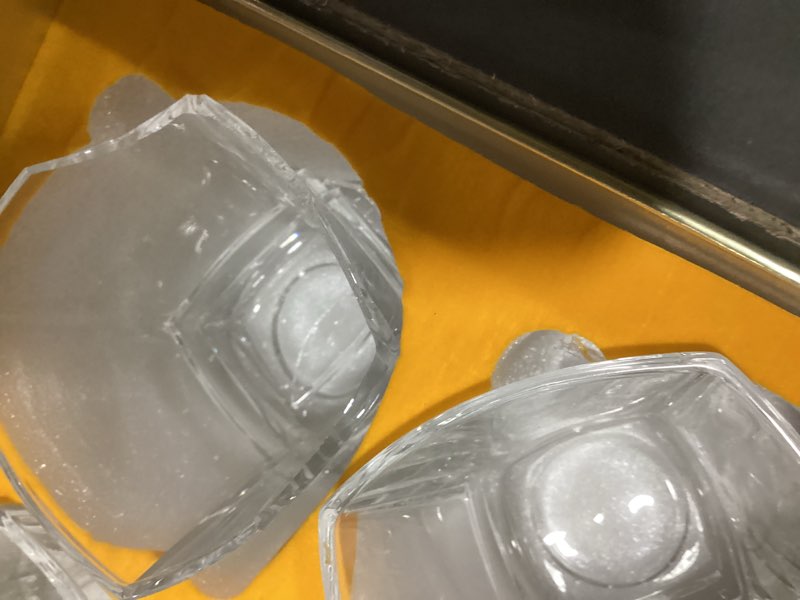Condition photo showing As Is for Whiskey Glass Set, 4pcs Old Fashioned Glasses for Chilling Whiskey Scotch Cocktail, 9.87oz Crystal Glass with 2 Ice Clips, Gift for Men, Dad, Father, Women? Vodka