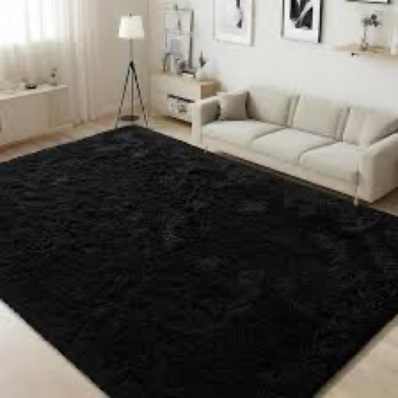 Ultra Soft Black Rugs for Bedroom 5x8 Feet, Fluffy Shag Area Rugs for Living Room, Large Comfy Furry