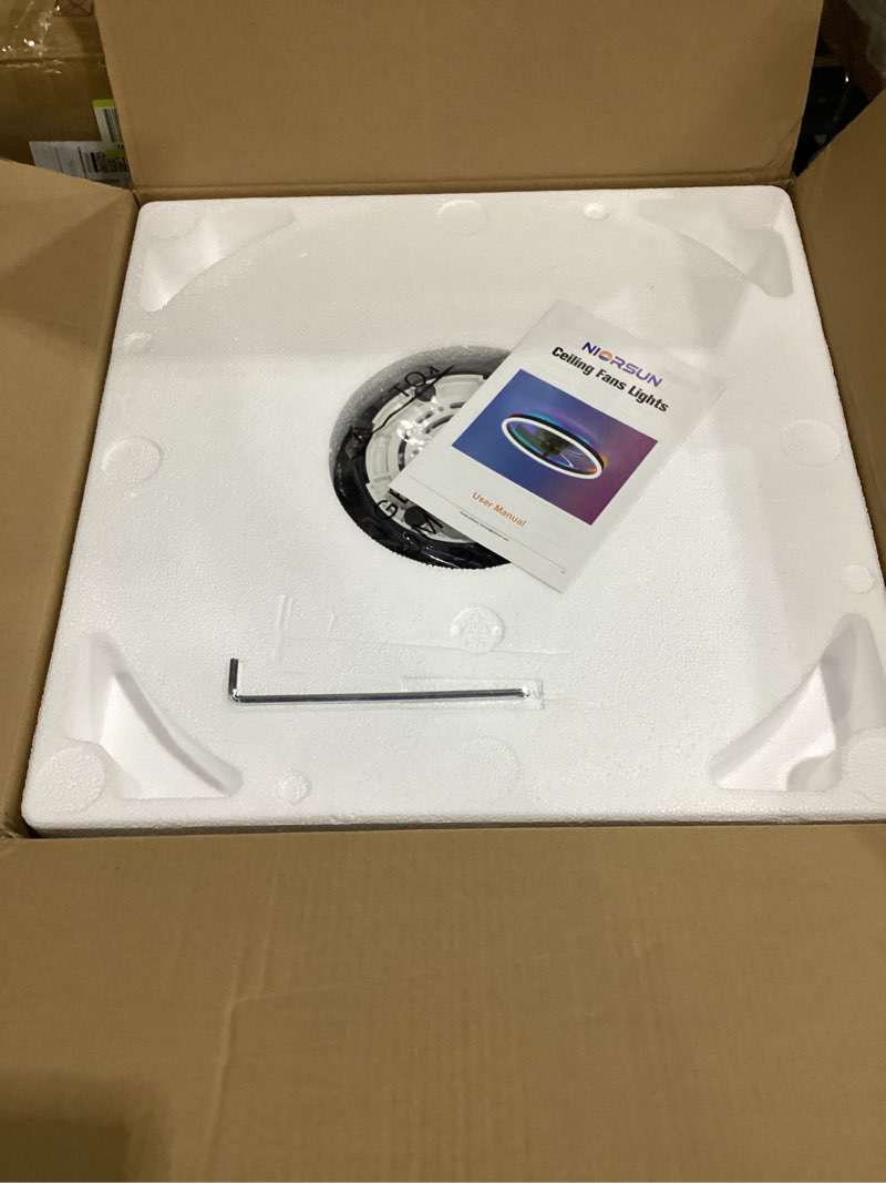 Condition photo showing New/Like New for rgb ceiling fan with light and remote,20" fandelier smart ceiling fan,black | low profile ceiling fan with light, dimmable flush mount ceiling fan, modern bladeless ceiling fan, 6 speeds ceiling fan rgb black 20inch