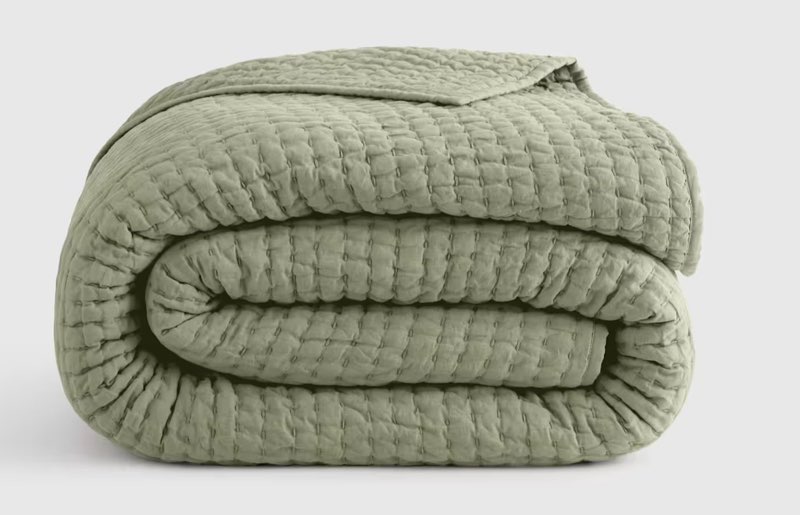 European Linen Cotton Stitch Quilt, light green , king