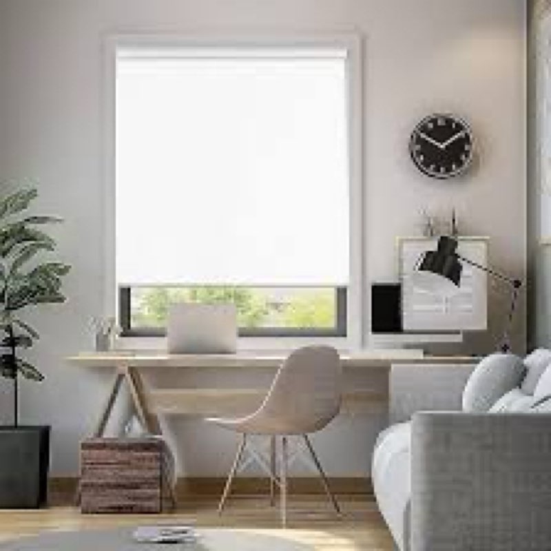 CITOLEN Motorized Blinds with Valance Cover Upgraded Smart Blinds Grasscloth Fabric Electric Blinds Remote Control Automatic Roller Shades for Windows Work with Alexa Google Home, White, 27''W x 72''H