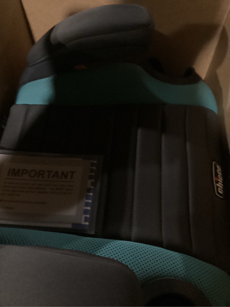 Condition photo showing As Is for Chicco GoFit Backless Booster Car Seat Without Latch Attachment, Travel Booster Seat for Car, Portable Car Booster Seat for Children 40-110 lbs. | Raindrop/Blue GoFit Raindrop/Blue
