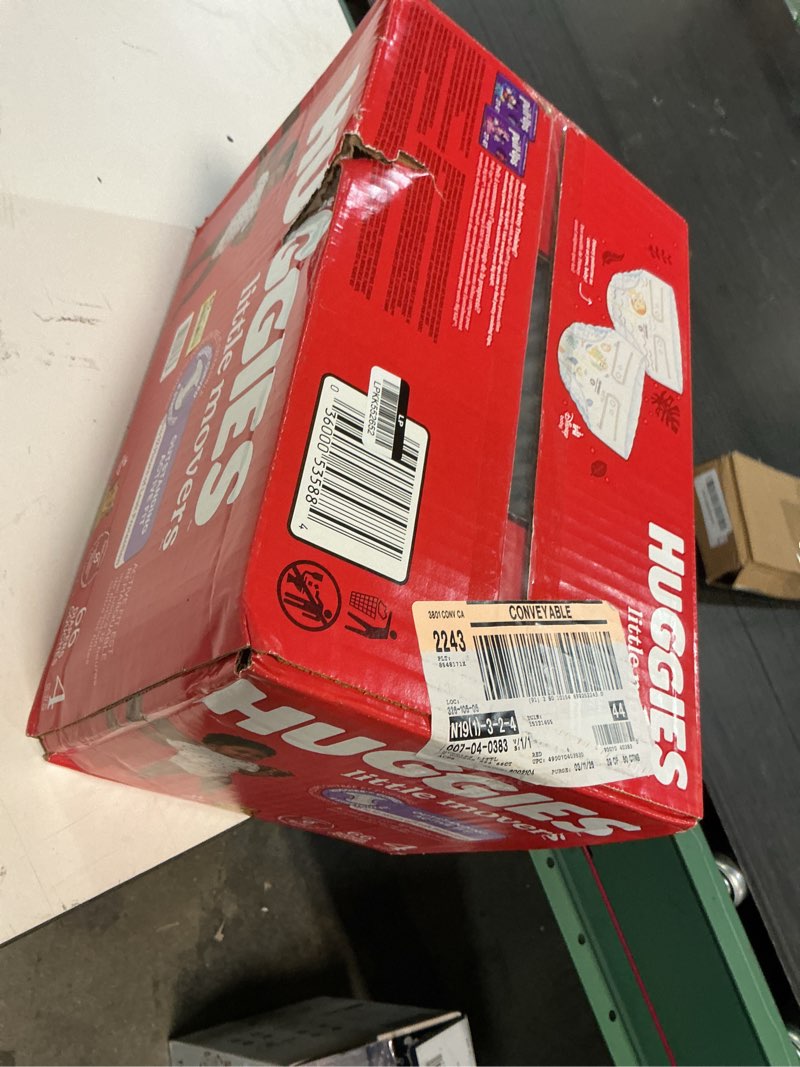 Condition photo showing New/Like New for huggies little movers baby diapers, size 4 (22-37 lbs), 66 ct, packaging may vary size 4 66