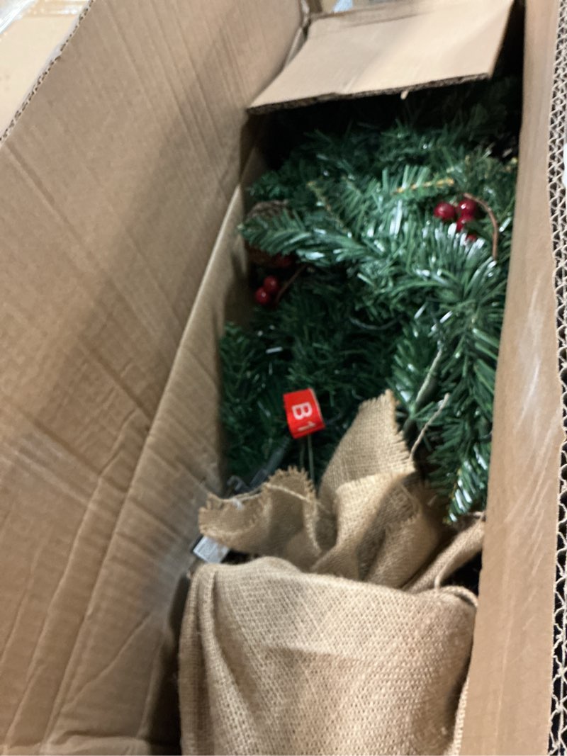 Condition photo showing Good Condition for 4ft Pre-lit Christmas Tree,Artificial Pine 300 PVC Branches Tips with 20 Red Berries & 20 Pinecone & 100 LED Lights & Burlap Wrapped Base Decor Xmas Tree Green 4ft