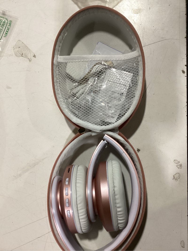 Condition photo showing As Is for zihnic bluetooth headphones over-ear, foldable wireless and wired stereo headset micro sd/tf, fm for cell phone,pc,soft earmuffs &light weight for prolonged wearing(rose gold)