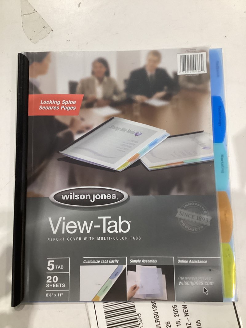 Condition photo showing New/Like New for Wilson Jones View-Tab Report Cover, Punchless, 5 Tabs, 20 Sheets, Clear (W55766D) (Pack of 1)