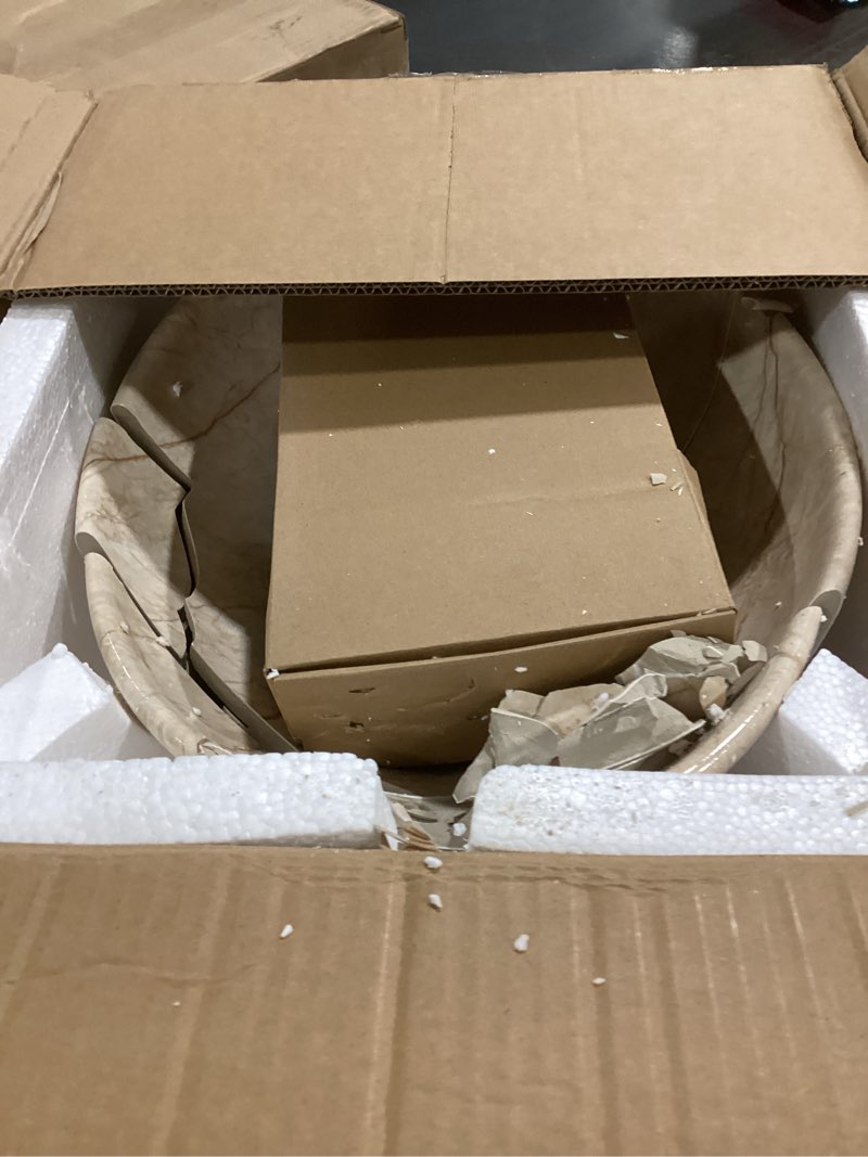 Condition photo showing Good Condition for Oval Marbling Vessel Sink with Waterfall Faucet and Pop-up Drain Ceramic Bathroom Sink Above Counter Bowl Sinks for Bathrooms