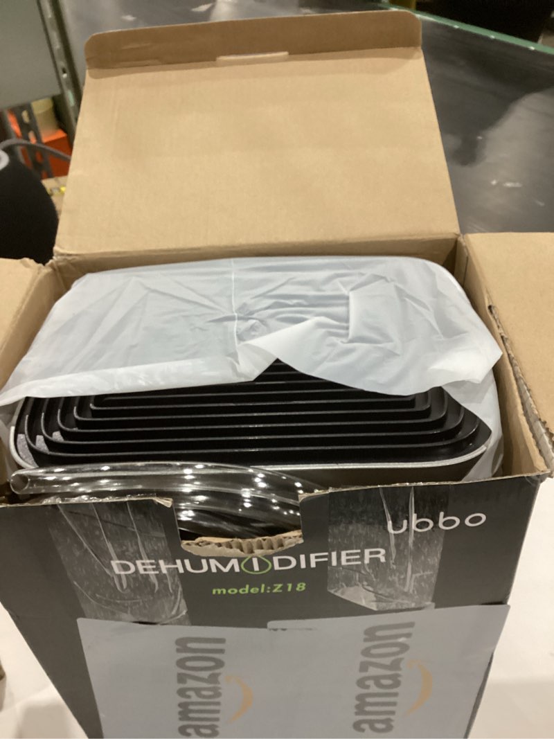 Condition photo showing As Is for 95oz Dehumidifiers for Home, 1000 Sq.Ft Dehumidifier with drain hose - Auto Shut Off, Timer, Sleep Mode & Drain Hose - 7 Color Light for Bedroom, Bathroom, RV - Grey