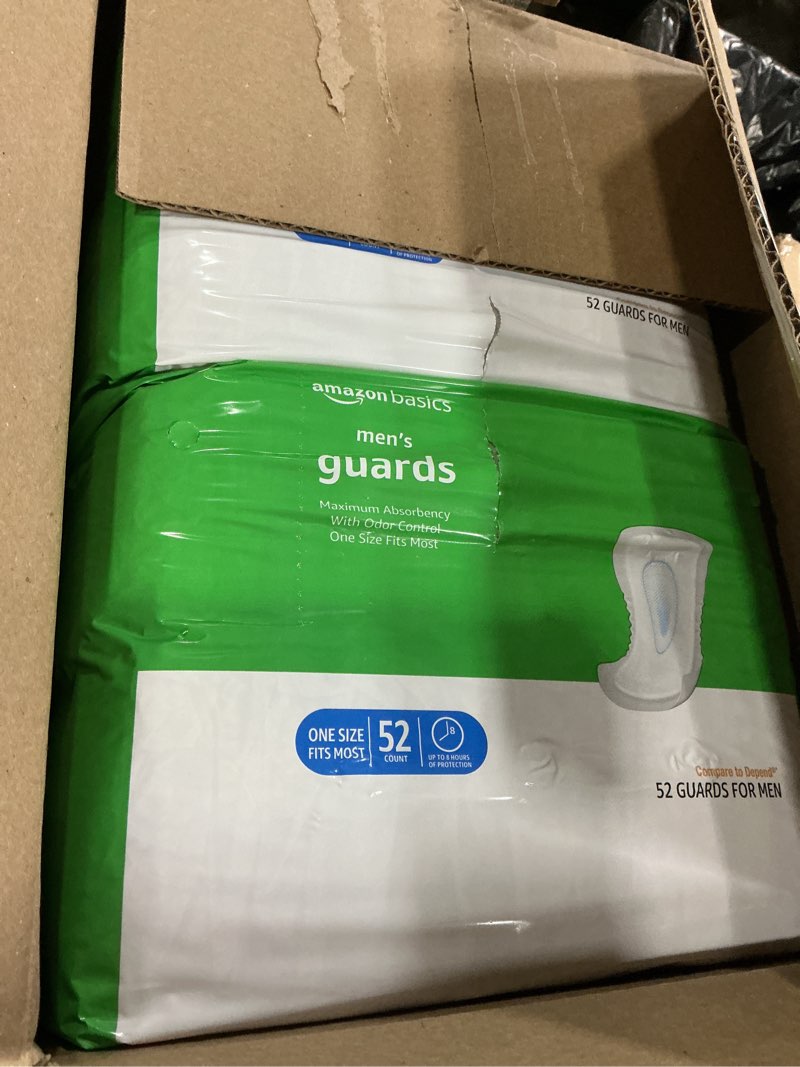 Condition photo showing New/Like New for Amazon Basics Men's Incontinence Guards, Maximum Absorbency, 104 Count, (2 Packs of 52)