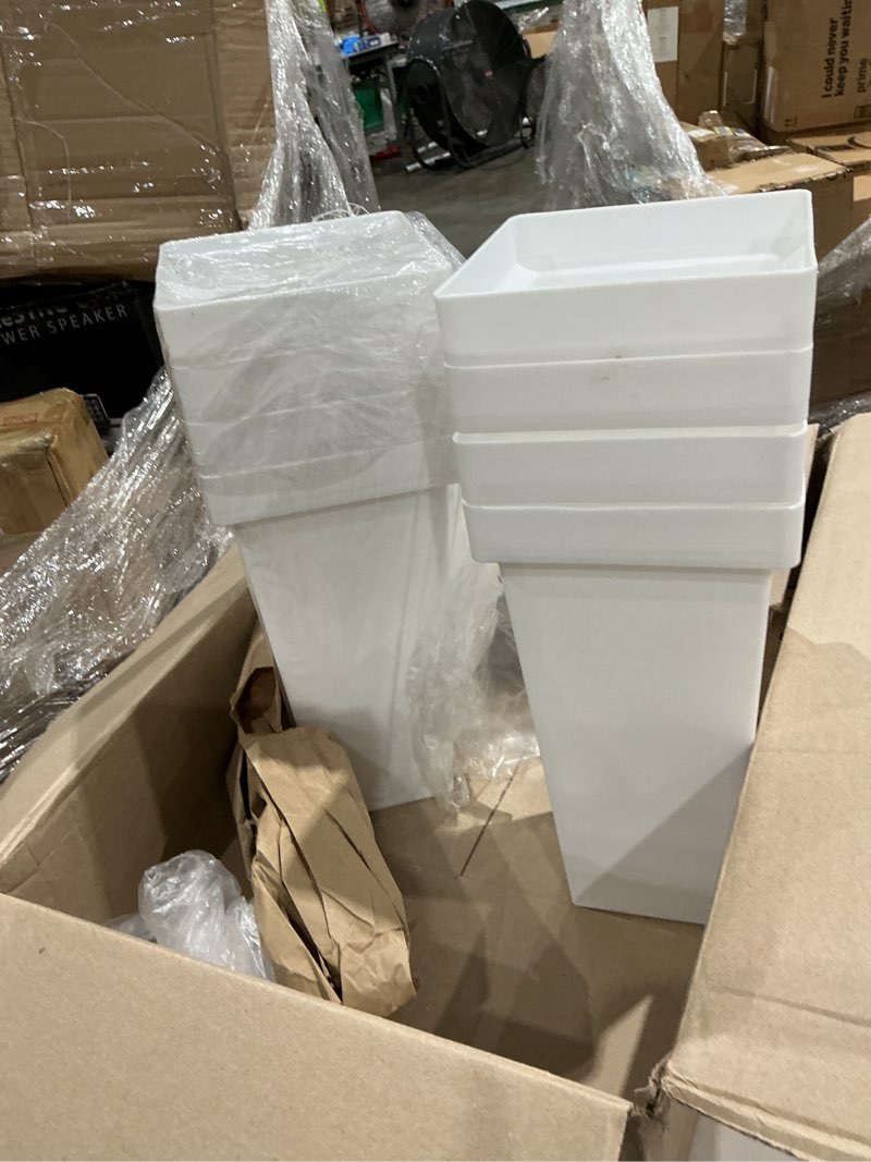 Condition photo showing Good Condition for 8 pack flower buckets for cut flowers 13.4 inch plastic floral buckets modern square vases for centerpieces display decorative plastic vases for home office wedding decorations-white